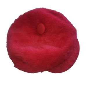 Vintage Kangol Red Faux Fur Brimmed Beret Made In England